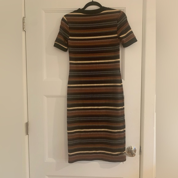 Brown, black and white striped midi dress - Picture 2 of 2